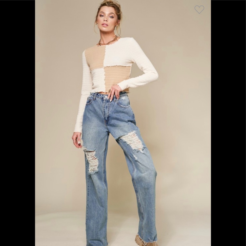 Taupe cropped long sleeve shirt